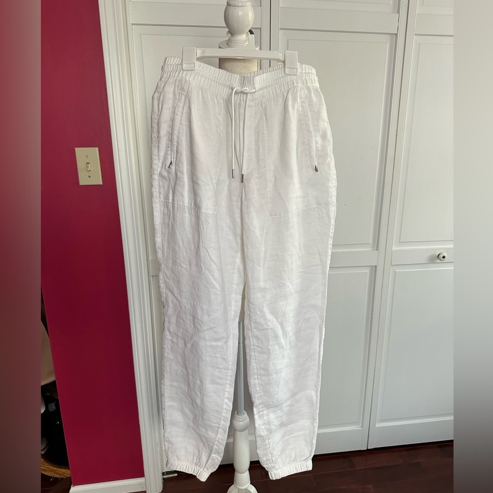 Athleta white linen high rise jogger